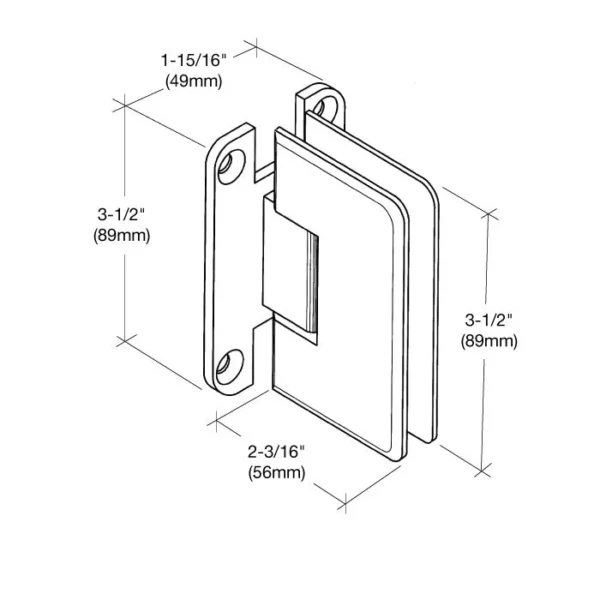 PI037H  Standard Beveled Wall Mount 'H' Back Plate Shower Hinge - Image 7
