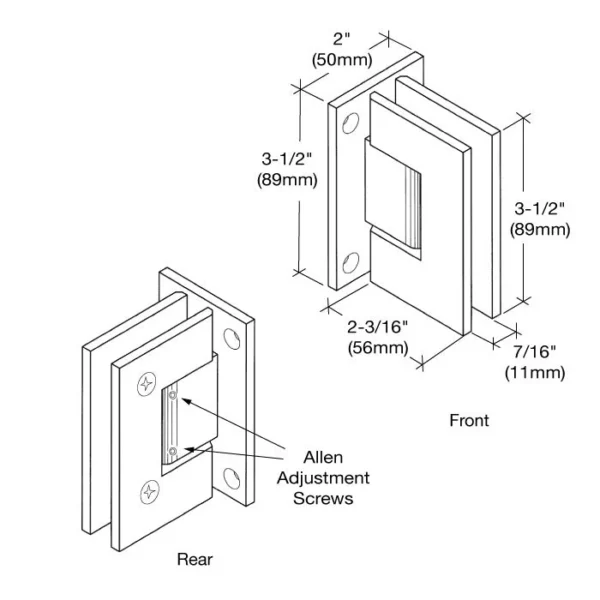 GE337 Standard Adjustable Square Corner Wall Mount Full Back Plate Shower Hinge - Image 2