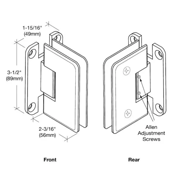 RE037H Standard Round Corner Wall Mount H Back Plate Shower Hinge - Image 2