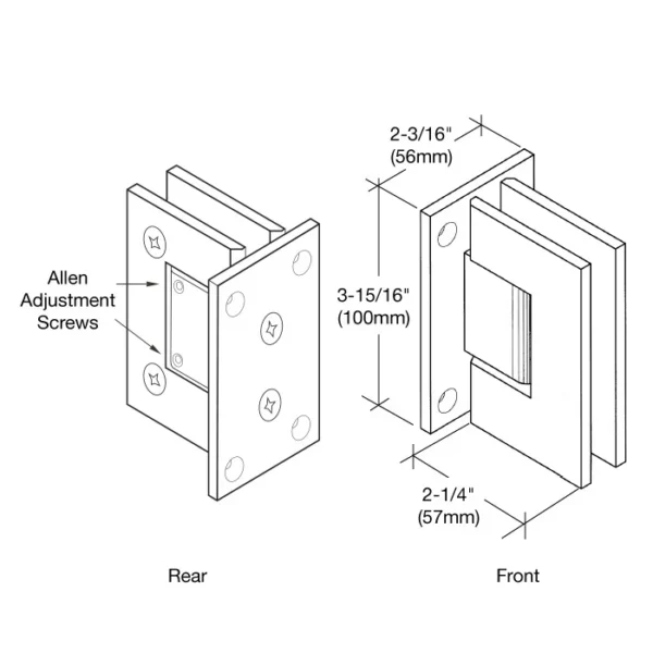 VE337 Adjustable Heavy Duty Wall Mount Full Black Plate Shower Hinge - Image 4