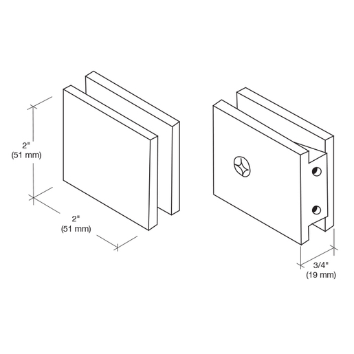 SCL1 Square Style Notch-in-Glass Fixed Panel U-Clamp Shower Bracket 2 holes - Image 5